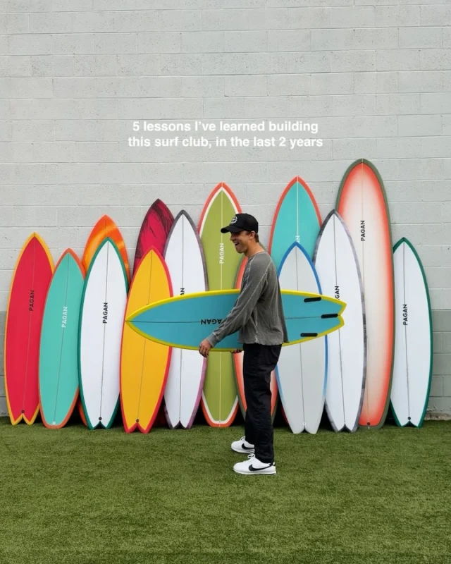 This weekend felt like a big moment.

Saturday night was our first PAGAN USA holiday event. For a lot of people in the surf club, it was the first time hanging out face to face. Not in the water. Not on Instagram. Just real conversations.

While pulling surf clips from the last 2 years, I ran the numbers. We’ve worked one-on-one with close to 80 people through surfboards and coaching. Between camps and virtual work, over 350 people total. That’s still wild to sit with.

Around 50 people showed up. Most in the “intermediate surfing” range. Full-time jobs. Families. No bro deals. Not pro surfers. Just people choosing to invest in their surfing.

Imo the future of surfing. 

This is why the surf club started 2 years ago. Community. Friendship. Progression. None of it came from one big moment. It came from small ones stacked over time.

Yesterday itsdiegomendes texted me:
“Dude. Hit the lip twice today. Best turns I’ve ever done.”

He started with us on an 8-foot soft top in March. Now he’s riding a performance board and turning.

It felt like a parallel to building the surf club. Small, consistent moments over time compounding into the goal you set. 

Learning to be present in every moment, big or small has been the best lesson. 

Huge thank you to everyone who helped make the night happen:

Futures Fins futuresfins 
NeedEssentials needessentials 
Slowtide slowtide 
Sister Betsy sisterbetsyssurfwax 
Freaks of Nature freaksofnature___ 
Every Man Jack everymanjack 
7till8 7till8 
JuneShine juneshineco 
SunTide drinksuntide 
CulturePop drinkculturepop 
Akua Mua akuamuaglassing 
Golden State Glassing goldenstateglassing 
Arena House thearenahouse 

And to ruby__ , hunterjoness , finnk27 , eastondjones , my family, sammie_fran , and everyone who showed up.

Let’s keep building.

🚧🌊